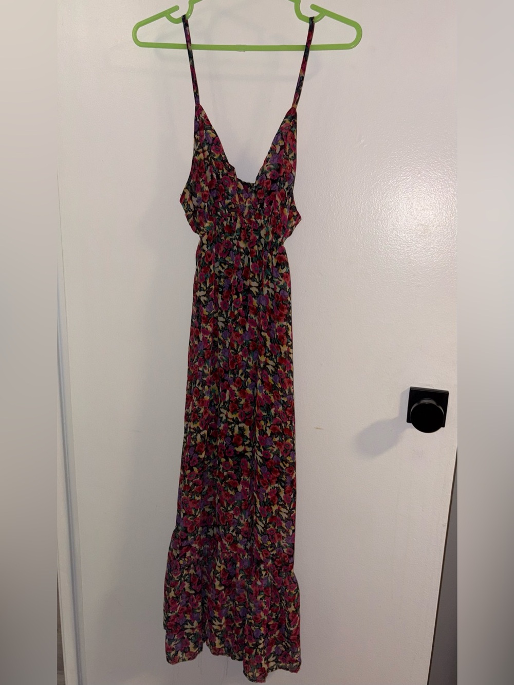 Floral V-Neck Maxi Dress with Spaghetti Straps - Pink Multi